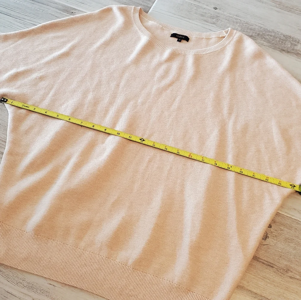 Quince Lightweight Cotton Cashmere Link-Stitch Dolman Sweater Tan Beige Medium - Picture 2 of 6